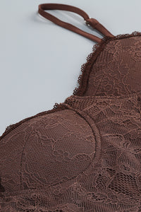 Strappy Tie Drape Lace Maxi Dress in Brown