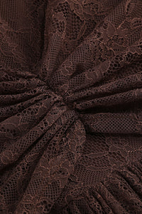 Strappy Tie Drape Lace Maxi Dress in Brown