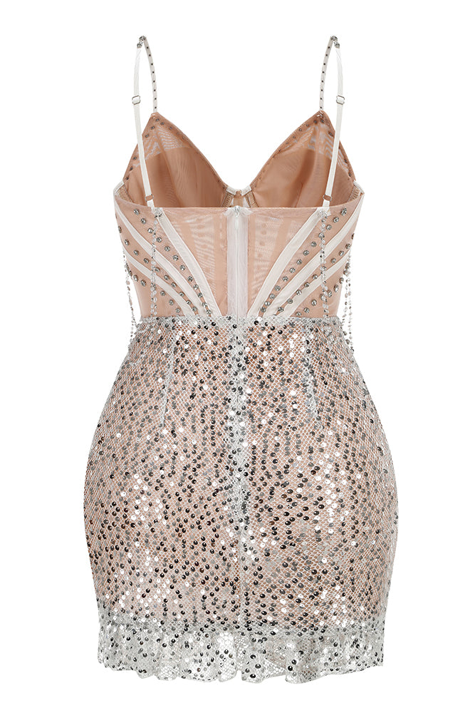 Bustier Sequin Crystal Mini Dress