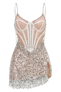 Bustier Sequin Crystal Mini Dress