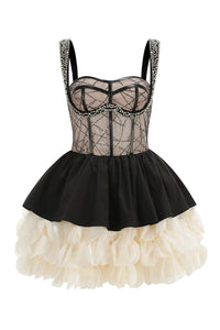 Strappy Crystal Beaded Detail Ruffle Dress