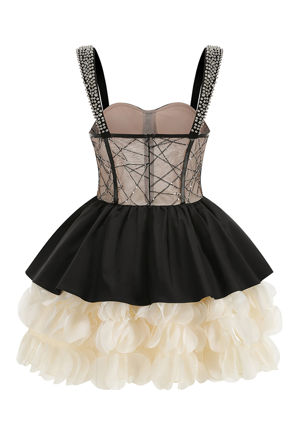 Strappy Crystal Beaded Detail Ruffle Dress