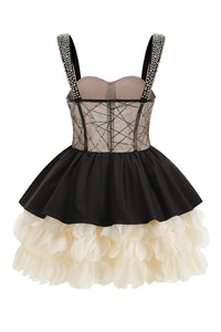 Strappy Crystal Beaded Detail Ruffle Dress