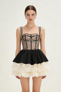 Strappy Crystal Beaded Detail Ruffle Dress