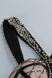 Strappy Crystal Beaded Detail Ruffle Dress