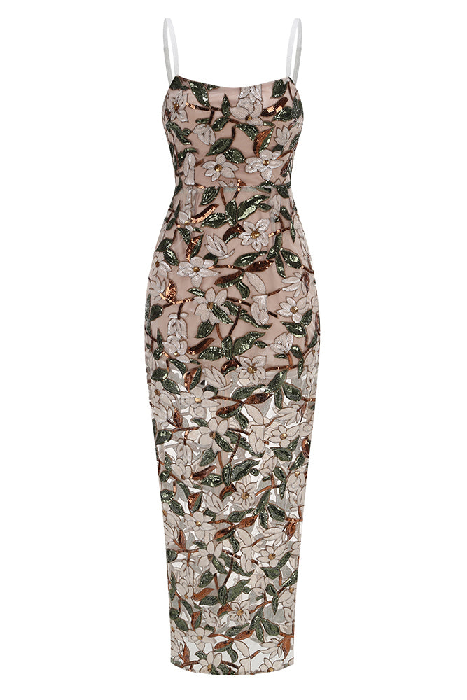 Strappy Dahlia Embroidered Maxi Dress CHICIDA Strappy Dahlia Embroidered Maxi Dress CHICIDA