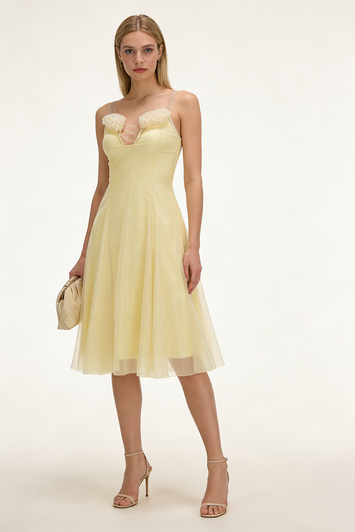 Strappy Petal Layerd Tulle A-line Dress