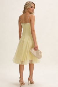 Strappy Petal Layerd Tulle A-line Dress