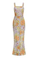 Strappy Seqiun Floral-embroidered Maxi Dress in Multi