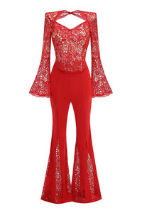 Sweetheart Lace Flare Jumpsuit