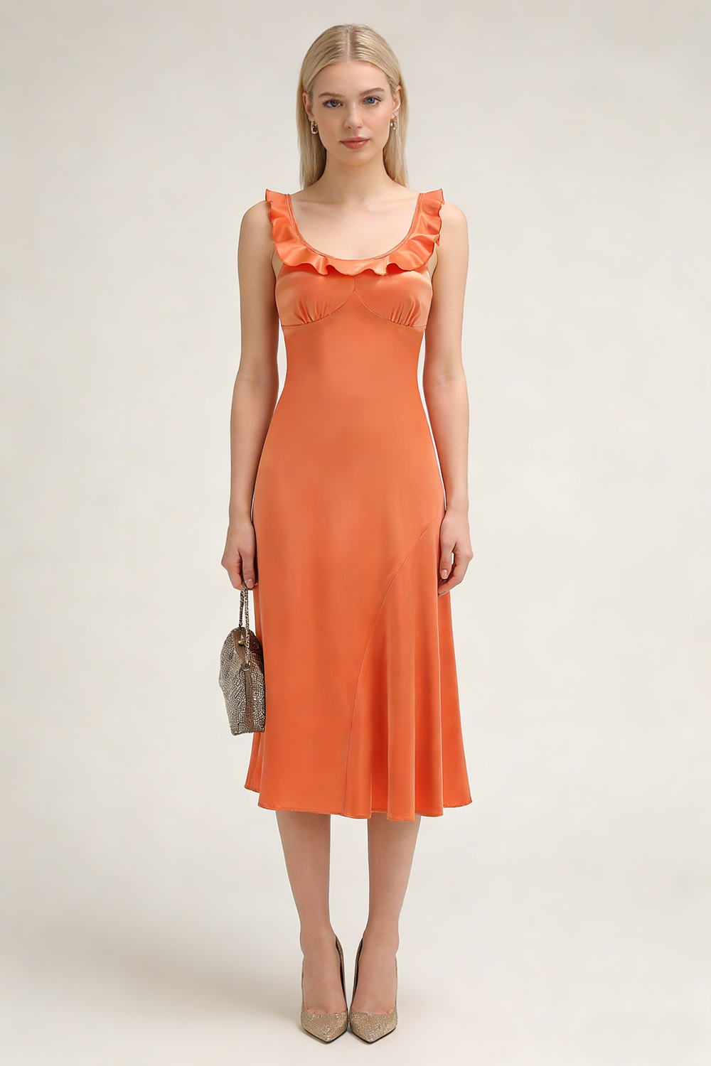 Sweetheart Ruffle Neck Slip Dress