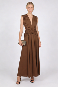 Plunge Ripple Draped Gown