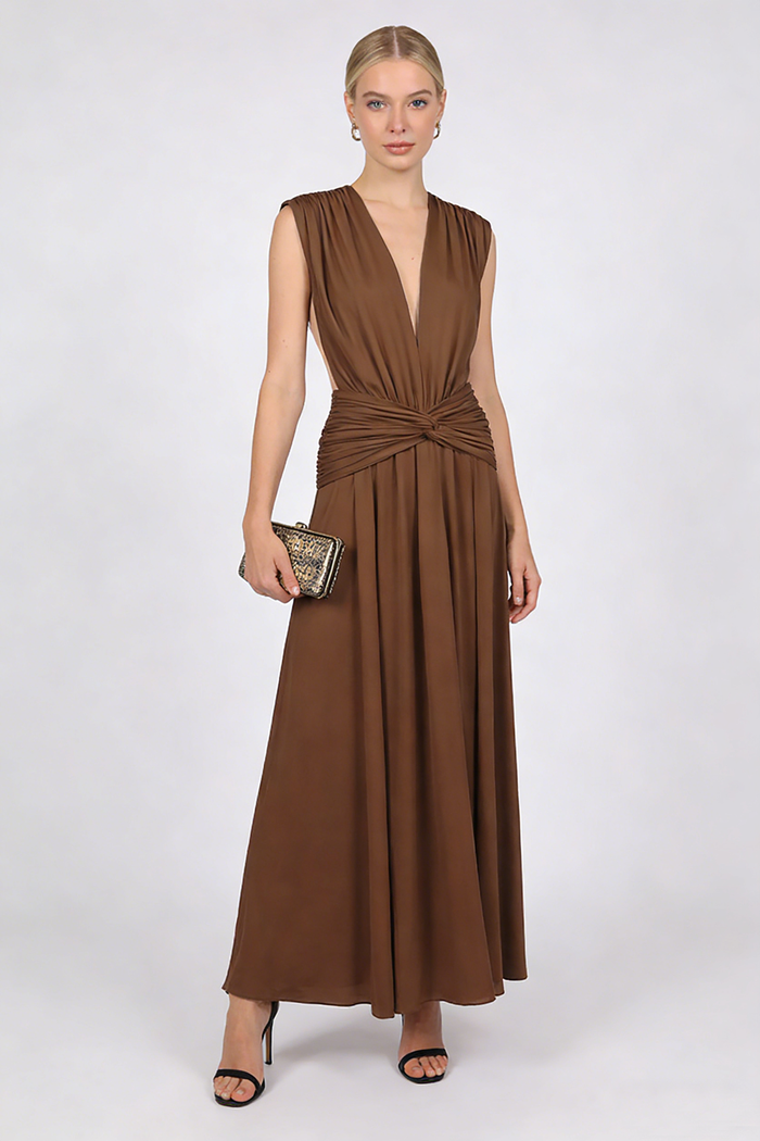 Plunge Ripple Draped Gown