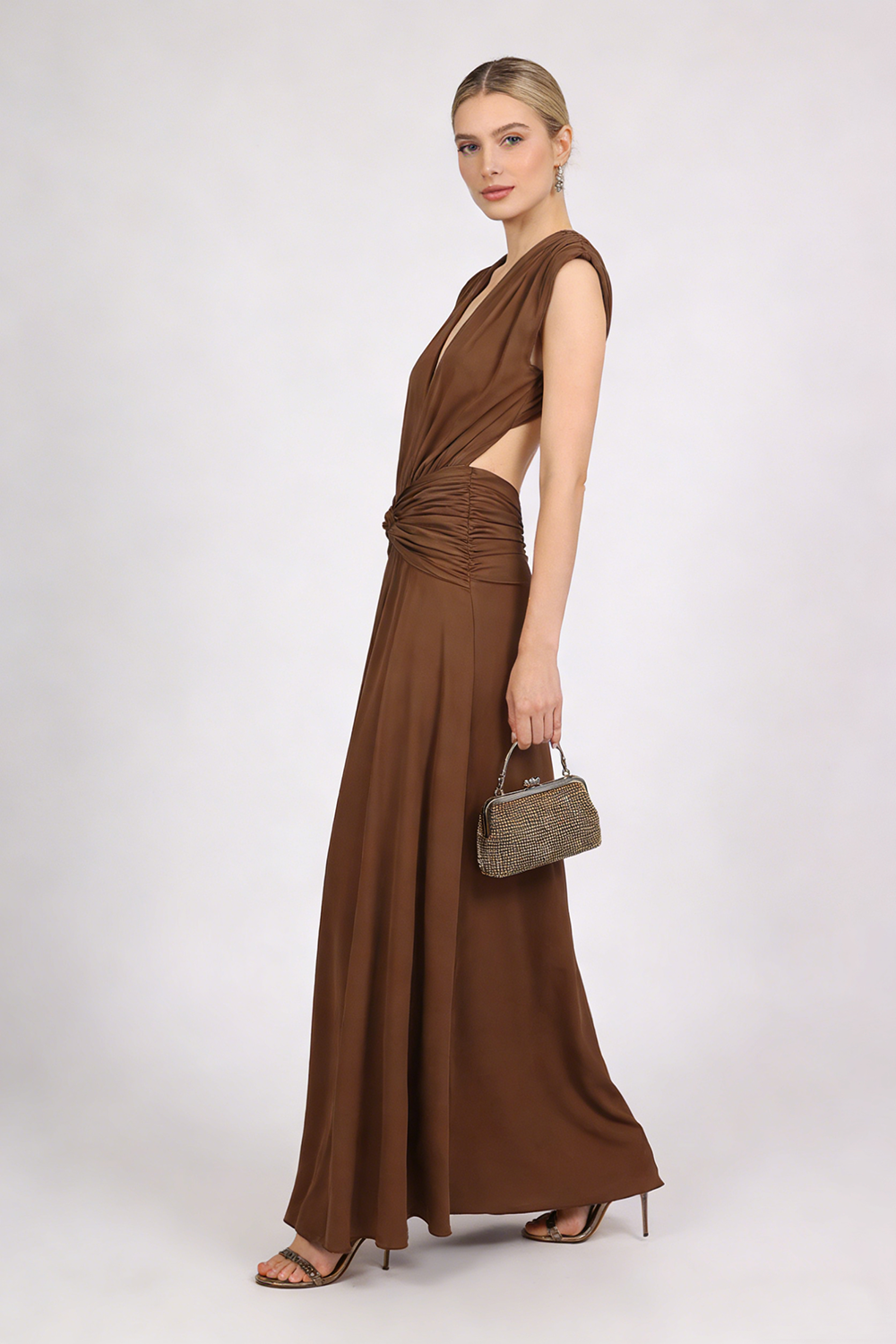 Plunge Ripple Draped Gown