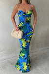 Thin Shoulder Straps With Floral Print Maxi Dress