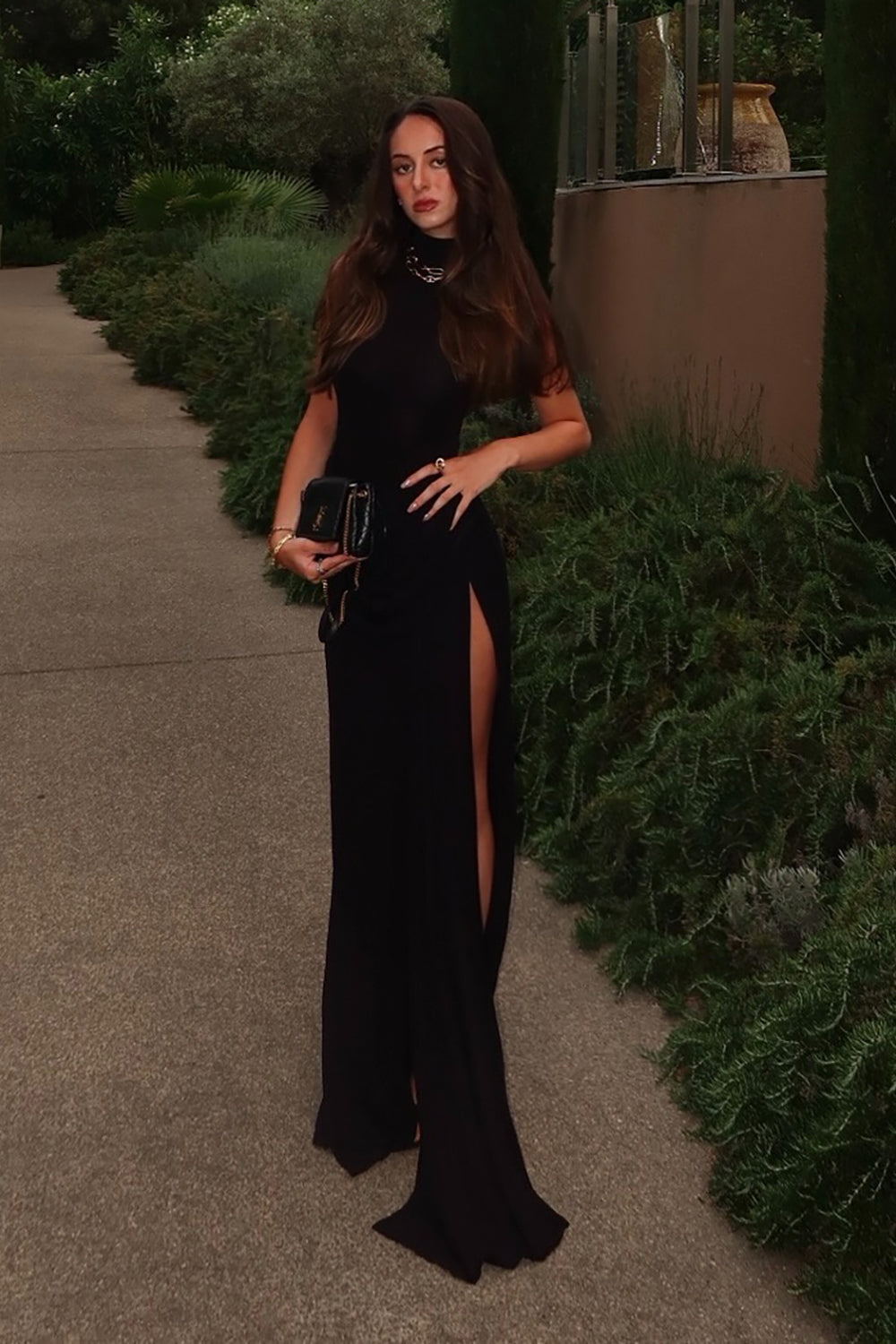 See-Through Draped High-Slit Dress