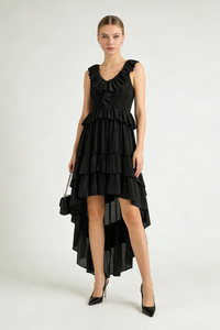 Tiered High-Low Ruffle Maxi Dress