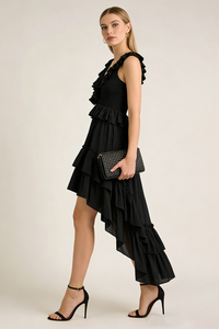 Tiered High-Low Ruffle Maxi Dress