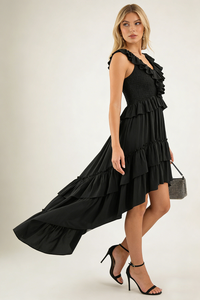 Tiered High-Low Ruffle Maxi Dress
