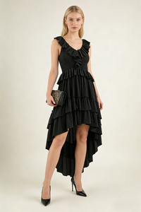 Tiered High-Low Ruffle Maxi Dress