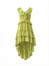Tiered High-Low Ruffle Maxi Dress in Green