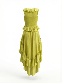 Tiered High-Low Ruffle Maxi Dress in Green