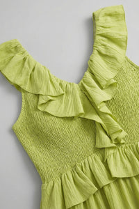 Tiered High-Low Ruffle Maxi Dress in Green