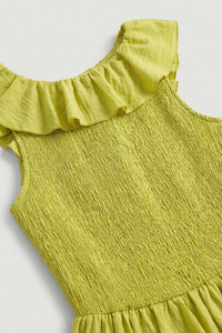 Tiered High-Low Ruffle Maxi Dress in Green