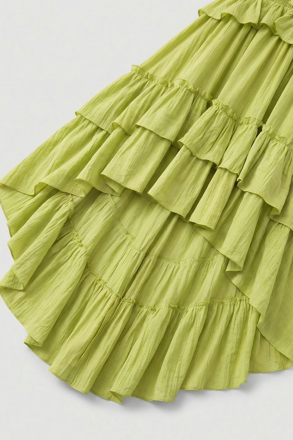 Tiered High-Low Ruffle Maxi Dress in Green