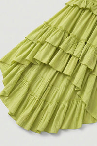 Tiered High-Low Ruffle Maxi Dress in Green