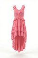 Tiered High-Low Ruffle Maxi Dress in Pink