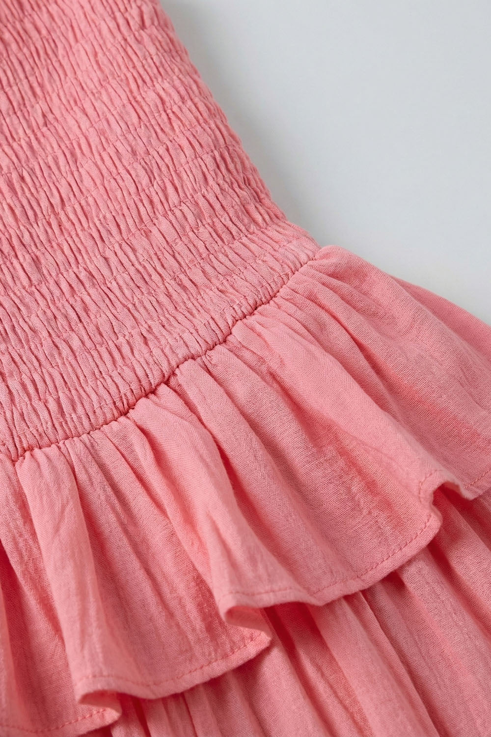 Tiered High-Low Ruffle Maxi Dress in Pink