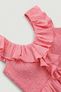 Tiered High-Low Ruffle Maxi Dress in Pink