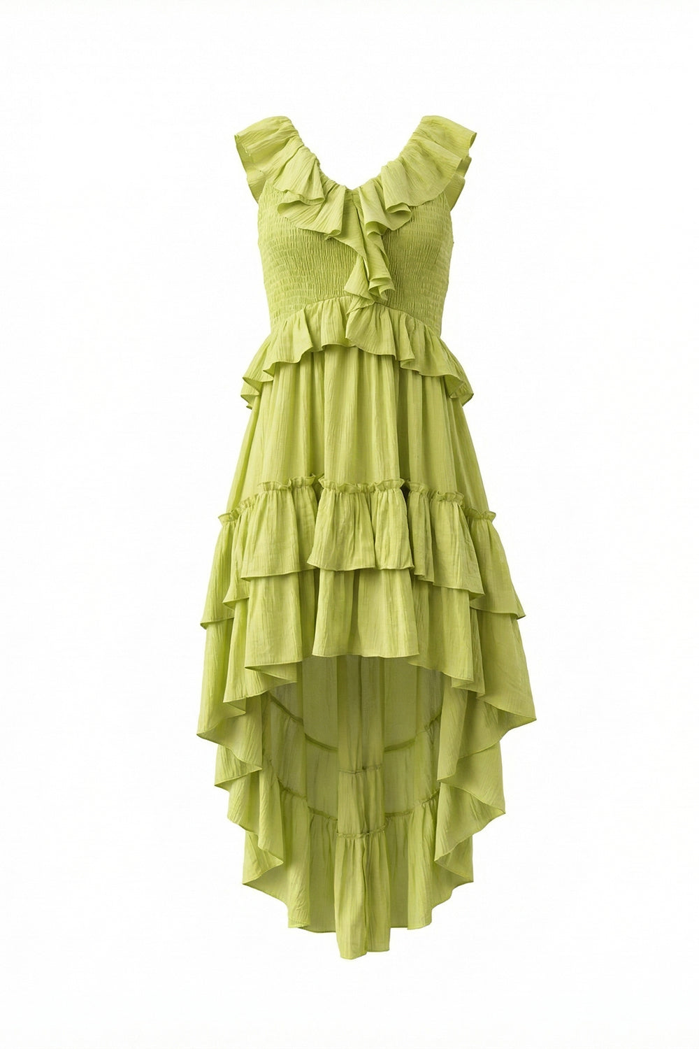 Tiered High-Low Ruffle Maxi Dress in Green – CHICIDA