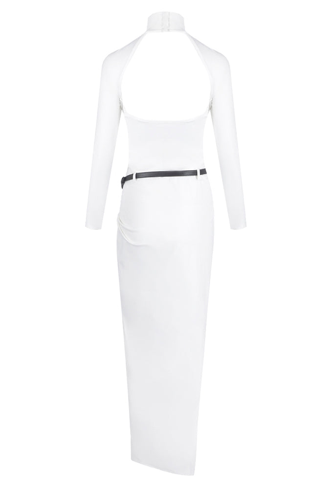 Turtle Backless Form-Fitting Belt Maxi Dress CHICIDA Turtle Backless Form-Fitting Belt Maxi Dress CHICIDA