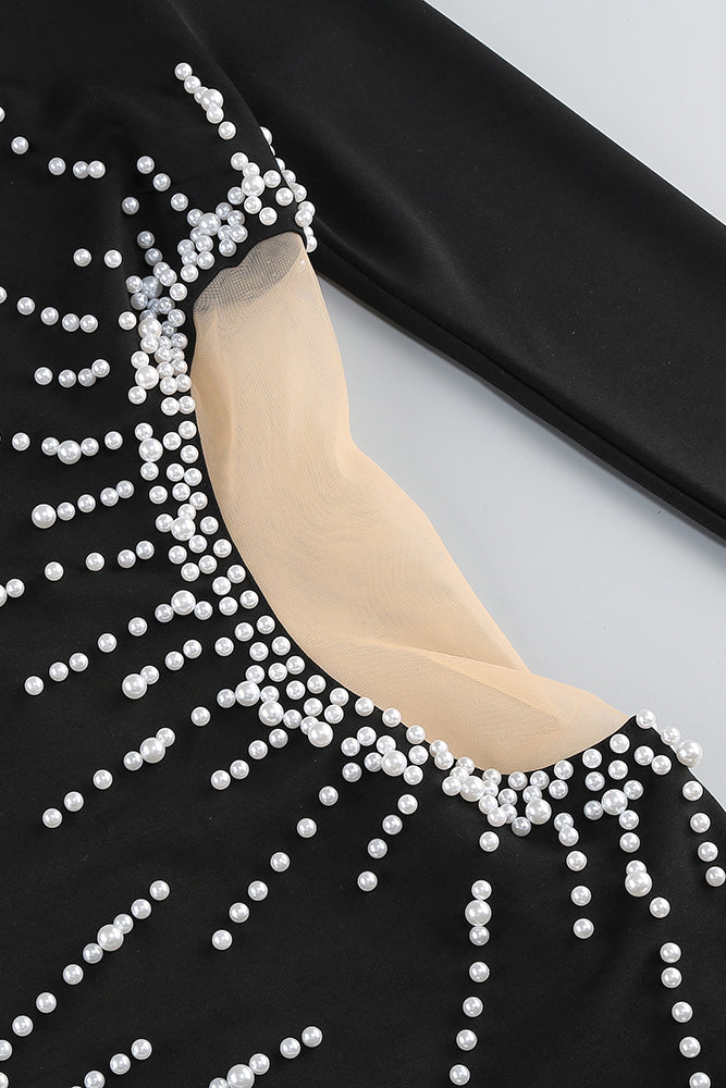 Pearl Hollow Out Mesh Mini Dress