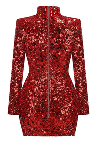 Turtle Rhinestone Sequin Embroidered Dress in Red