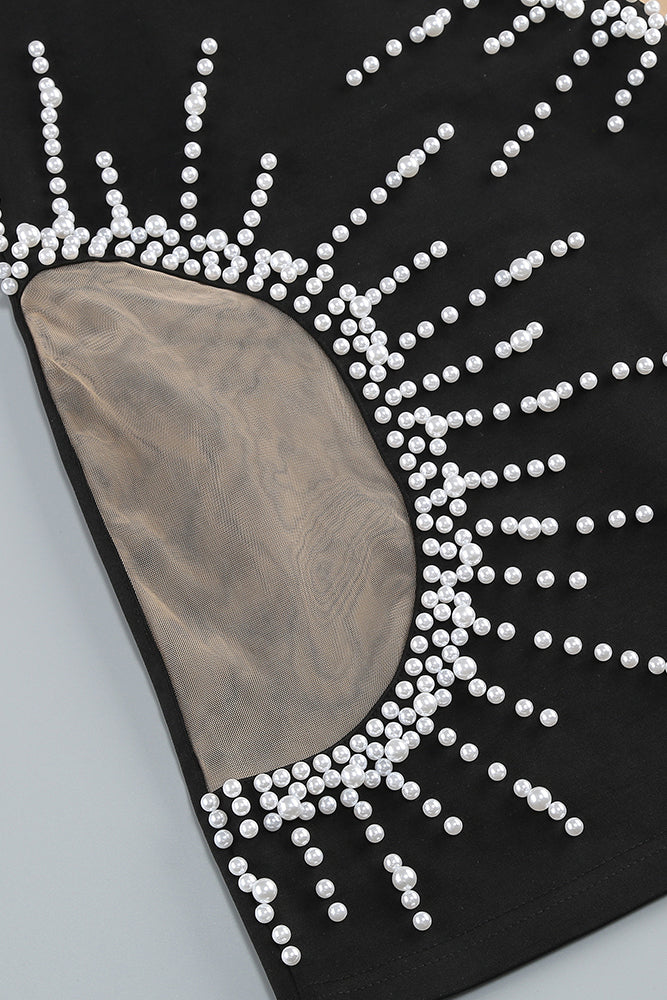 Pearl Hollow Out Mesh Mini Dress