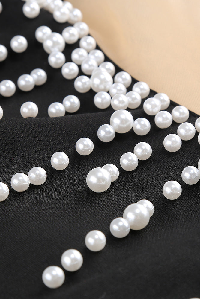 Pearl Hollow Out Mesh Mini Dress