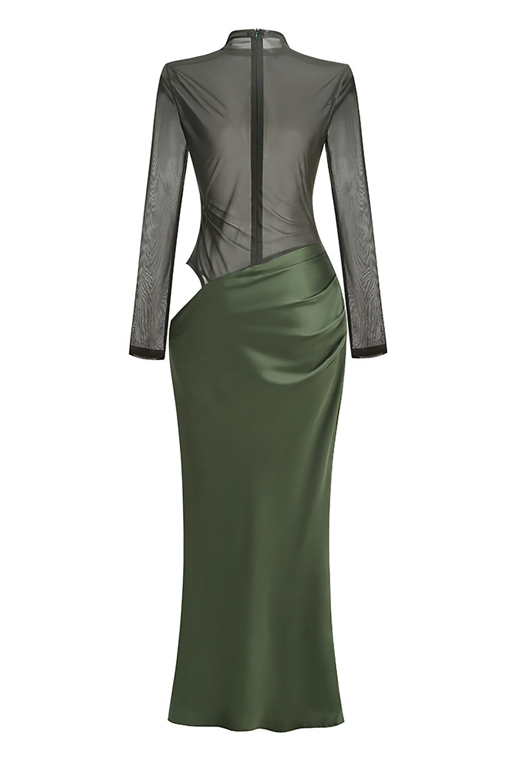 Turtleneck Cut-Out Drape Maxi Dress in Olive