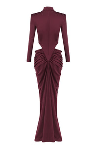 Turtleneck Long Sleeve Cutout Dress in Burgundy
