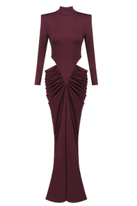 Turtleneck Long Sleeve Cutout Dress in Burgundy