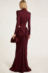Turtleneck Long Sleeve Cutout Dress in Burgundy