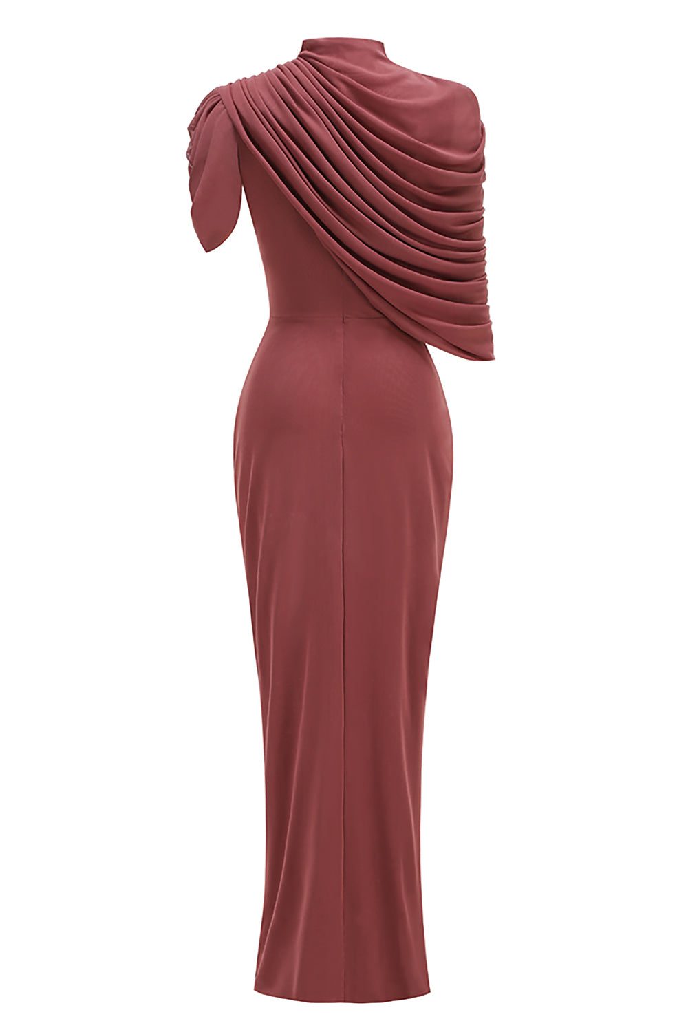 Turtleneck Asymmetrical Pleated Maxi Dress