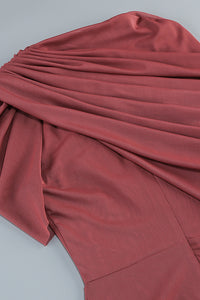 Turtleneck Asymmetrical Pleated Maxi Dress