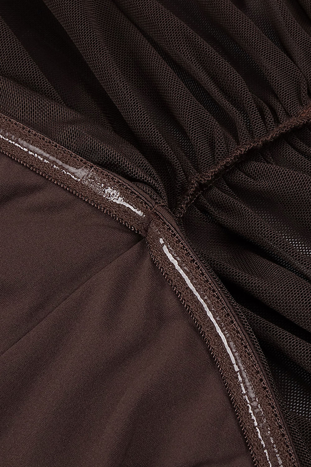 Turtleneck Cut-Out Ruched Mesh Maxi Dress