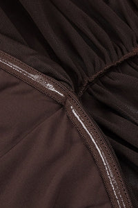 Turtleneck Cut-Out Ruched Mesh Maxi Dress