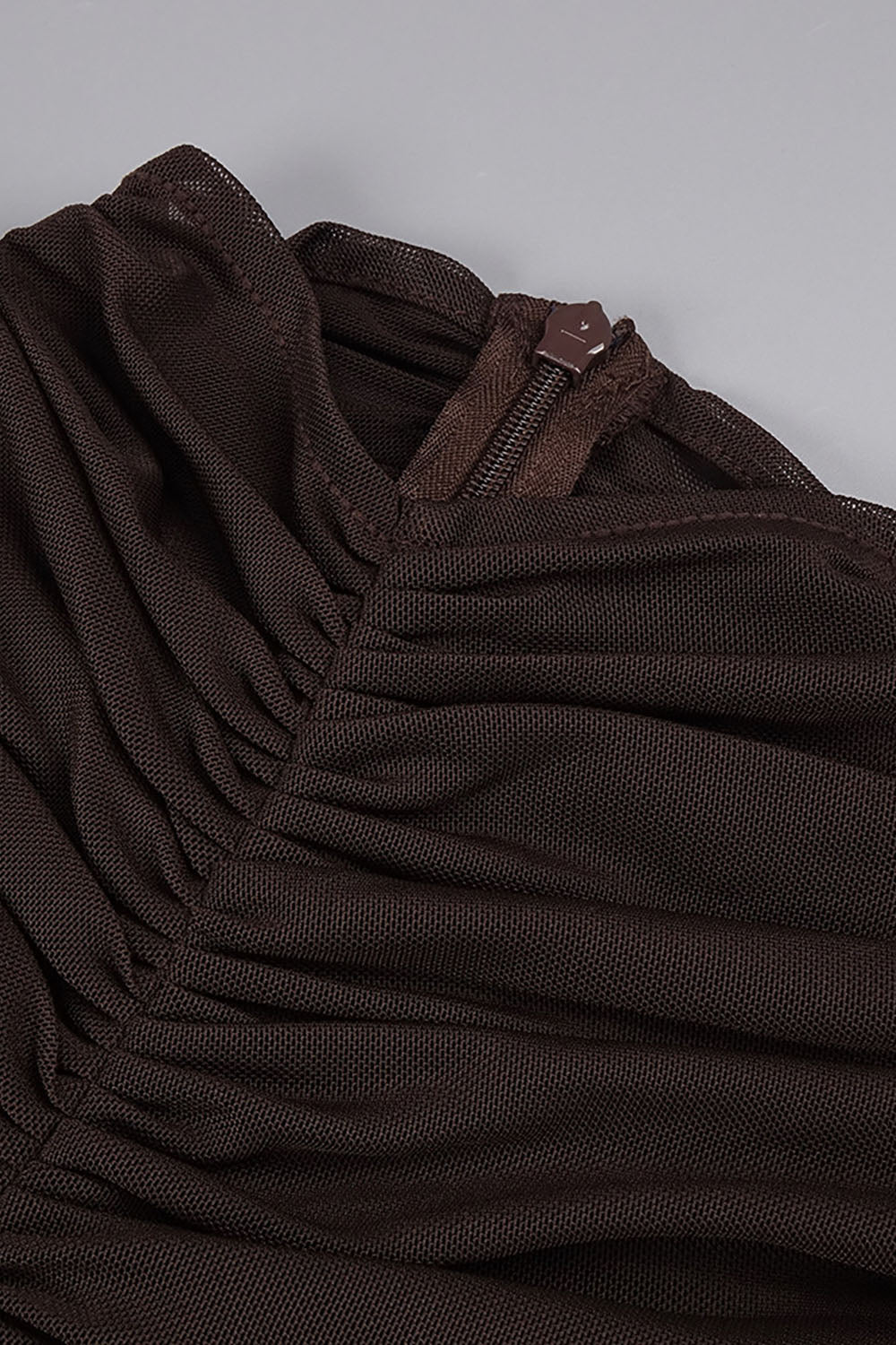 Turtleneck Cut-Out Ruched Mesh Maxi Dress