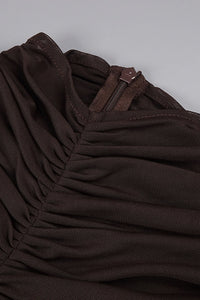 Turtleneck Cut-Out Ruched Mesh Maxi Dress