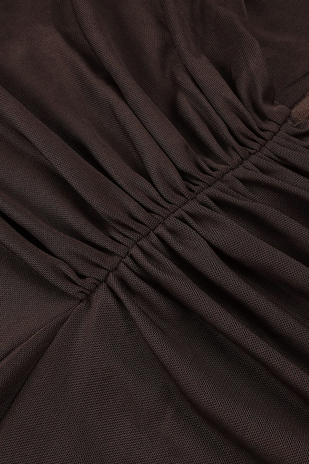 Turtleneck Cut-Out Ruched Mesh Maxi Dress